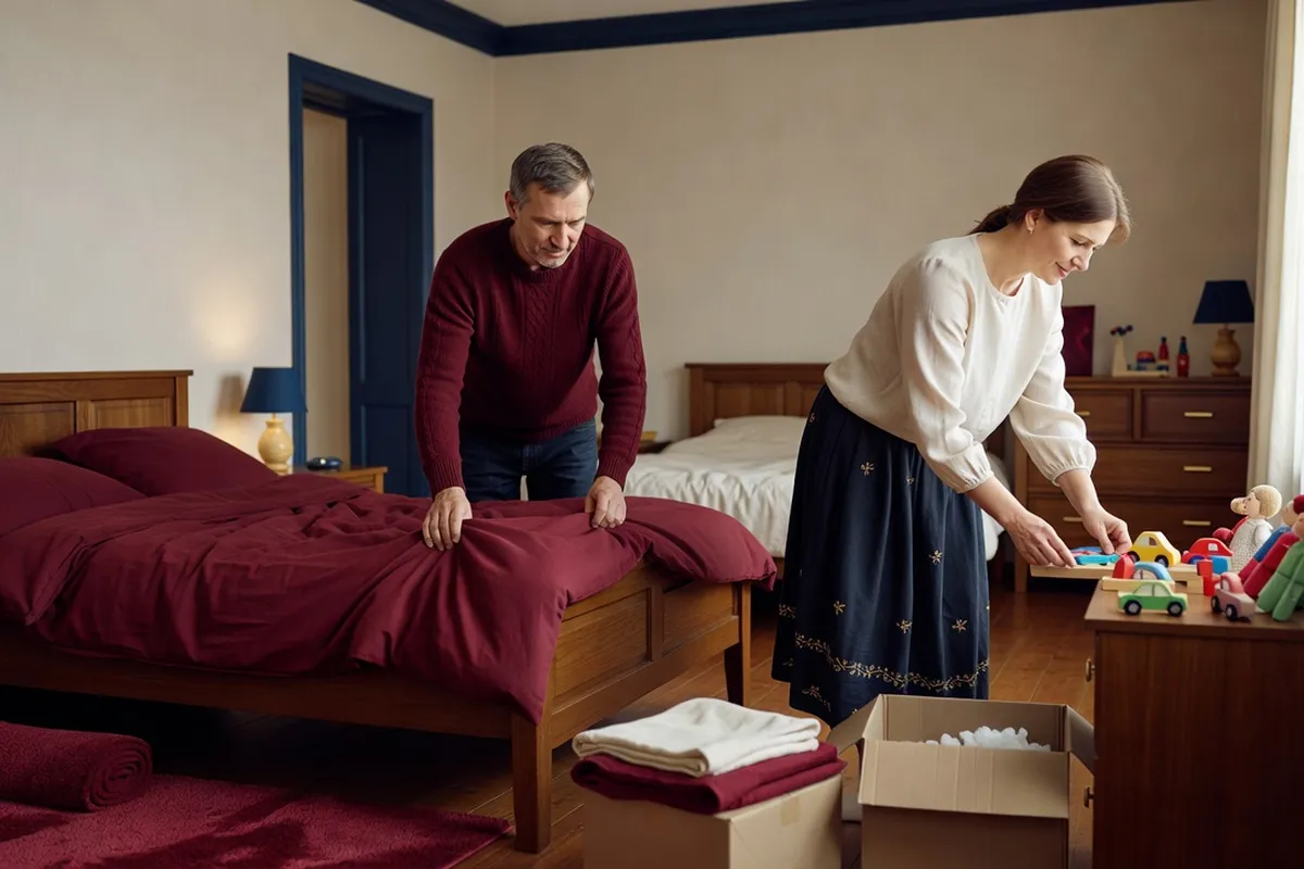 Parents adoptifs préparant les chambres de plusieurs enfants