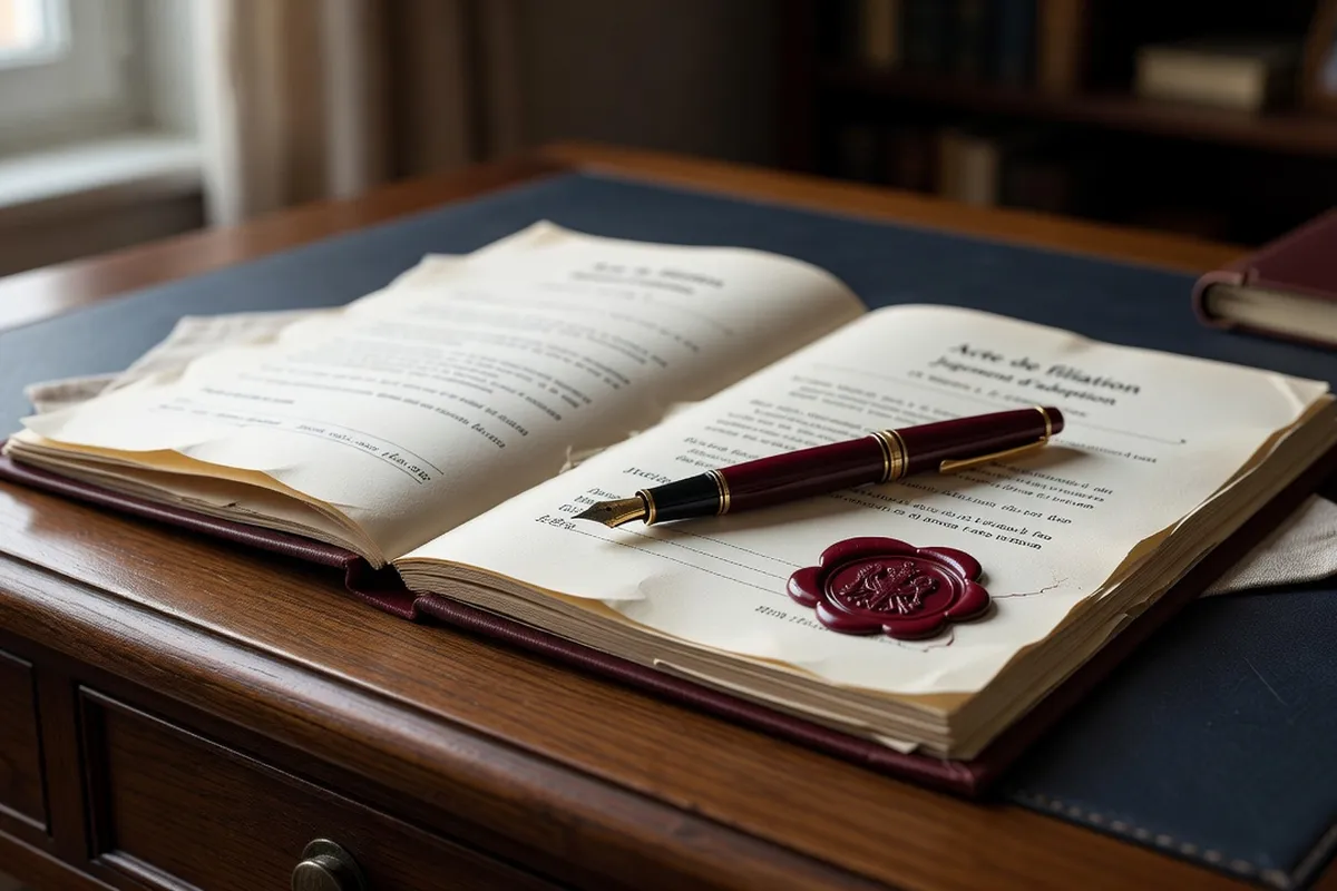 Dossier juridique d’adoption avec documents officiels