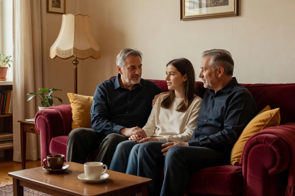 Parents et adolescent adopté en dialogue apaisé