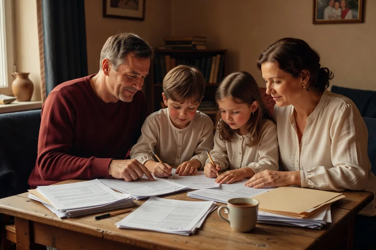 Famille préparant un dossier administratif d’agrément