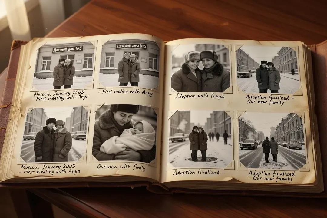 Album photos de famille, voyage d adoption en Russie, atmosphère nostalgique